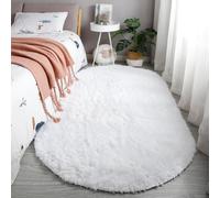 Treer alfombrar Oval de Pelo Largo para Salón, Dormitorio Modernas Lavables Antideslizante Alfombra Shaggy, Esponja área (60x90cm, Blanco)