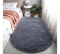 Treer alfombrar Oval de Pelo Largo para Salón, Dormitorio Modernas Lavables Antideslizante Alfombra Shaggy, Esponja área (60x120cm, Gris)