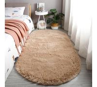 Treer alfombrar Oval de Pelo Largo para Salón, Dormitorio Modernas Lavables Antideslizante Alfombra Shaggy, Esponja área (40x120cm, Caqui)