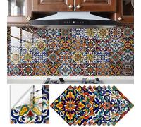 Treer Azulejos Adhesivos Cocina 20 Piezas Estilo Marroquí Baldosas Adhesivas Pared, Impermeable PVC Pared Cocina Azulejos Baño, Revestimiento Decorativos Pegatinas (Azul 1,10x10cm)