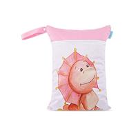 Treer Bolsa de Pañales Impermeable Reutilizable Cochecito de Bebé Bolsa Colgante Portable, Cremallera Doble Lindo Organizadora Bolsa para Niños/Bebé/Maternidad/Mamá (Dinosaurio Rosa)