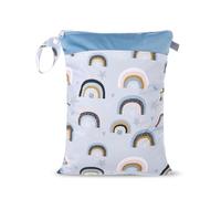 Treer Bolsa de Pañales Impermeable Reutilizable con 2 Cremallera, para Cochecito, Colgante Bolsa Organizador Pañales Bebe con Dos Bolsillos para pañales, Ropa Sucia y más (Gris Azul)