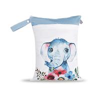 Treer Bolsa de Pañales Portátil Impermeable Reutilizable Lavable Colgando Bolsa para Cochecito, Lindo Doble Cremallera Wetbag Maternidad/Mamá Organizador de Maquillaje (Elefante flor)