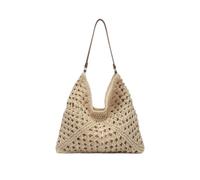 Treer Bolsa de Playa de Paja Para Mujer, Clásico Tote Bolsos Mujer Verano Grande Bolso de Mano Casual para Piscina Compras Concierto Vacaciones Viajes (Beis,35cm)