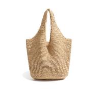 Treer Bolso de Playa para Mujer Grande | Bolso de Paja Mimbre Tejido con Cremallera para Vacaciones de Verano, Capazo Portaviones de Gran Capacidad