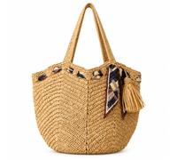 Treer Bolso de Playa para Mujer Grande | Bolso de Paja Mimbre Tejido con Cremallera para Vacaciones de Verano, Capazo Portaviones de Gran Capacidad