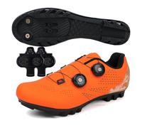 Treer Chaussure VTT Hommes Chaussures Velo 36-47 EU Chaussures de Cyclisme Homme et Femmes VTT Velo Avec Crampons Antidérapants Semelle Dure (Naranja,47)