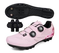 Treer Chaussure VTT Hommes Chaussures Velo 36-47 EU Chaussures de Cyclisme Homme et Femmes VTT Velo Avec Crampons Antidérapants Semelle Dure (Rosa,41)