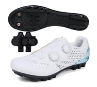 Treer Chaussure VTT Hommes Chaussures Velo 36-47 EU Chaussures de Cyclisme Homme et Femmes VTT Velo Avec Crampons Antidérapants Semelle Dure (Blanco,44)