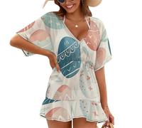 Treer Chiffon Copricostume da Bagno Donna Mare Scollo a V Bikini Cover Up Vestiti Donna Estate Abito da Spiaggia Interi Beachwear Spiaggia da Mare per Piscina Beach (Huevo de Pascua 12,M)