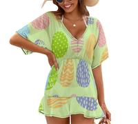 Treer Chiffon Copricostume da Bagno Donna Mare Scollo a V Bikini Cover Up Vestiti Donna Estate Abito da Spiaggia Interi Beachwear Spiaggia da Mare per Piscina Beach (Huevo de Pascua 10,S)