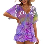 Treer Chiffon Copricostume da Bagno Donna Mare Scollo a V Bikini Cover Up Vestiti Donna Estate Abito da Spiaggia Interi Beachwear Spiaggia da Mare per Piscina Beach (Huevo de Pascua 1,L)