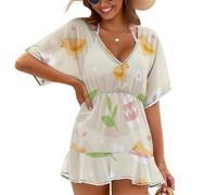 Treer Chiffon Copricostume da Bagno Donna Mare Scollo a V Bikini Cover Up Vestiti Donna Estate Abito da Spiaggia Interi Beachwear Spiaggia da Mare per Piscina Beach (Huevo de Pascua 11,L)