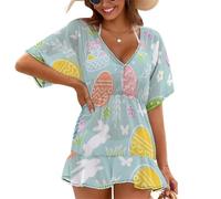 Treer Chiffon Copricostume da Bagno Donna Mare Scollo a V Bikini Cover Up Vestiti Donna Estate Abito da Spiaggia Interi Beachwear Spiaggia da Mare per Piscina Beach (Huevo de Pascua 7,S)