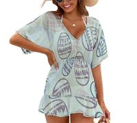 Treer Chiffon Copricostume da Bagno Donna Mare Scollo a V Bikini Cover Up Vestiti Donna Estate Abito da Spiaggia Interi Beachwear Spiaggia da Mare per Piscina Beach (Huevo de Pascua 5,L)
