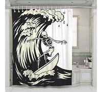 Treer Cortina de Ducha Antimoho Impermeable, 3D Calavera Poliéster Antibacteriano Cortinas Baño para Ducha Bañera Incluye con 12 Ganchos de Cortina (Esqueleto de Surf,180x200)