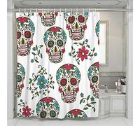 Treer Cortina de Ducha Antimoho Impermeable, 3D Calavera Poliéster Antibacteriano Cortinas Baño para Ducha Bañera Incluye con 12 Ganchos de Cortina (Calavera Blanca,150x180)