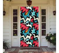 Treer Cubierta de Puerta de Elastica Ajustable, Decoración de Bandera Colgante de Fondo Cubierta de Puerta para Todo el Año, Porche, Exterior Interior, Fiesta (90x210cm,Geometría 10)