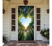 Treer Cubierta de Puerta de Elastica Ajustable, Decoración de Bandera Colgante de Fondo Cubierta de Puerta para Todo el Año, Porche, Exterior Interior, Fiesta (90x210cm,Árbol de corazón)