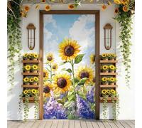 Treer Cubierta de Puerta de Elastica Ajustable, Decoración de Bandera Colgante de Fondo Cubierta de Puerta para Todo el año, Porche, Exterior Interior, Fiesta, Hogar Casa (Girasol 67,90x210cm)