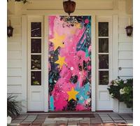 Treer Cubierta de Puerta de Elastica Ajustable, Decoración de Bandera Colgante de Fondo Cubierta de Puerta para Todo el Año, Porche, Exterior Interior, Fiesta (90x210cm,Geometría 2)