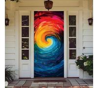 Treer Cubierta de Puerta de Elastica Ajustable, Decoración de Bandera Colgante de Fondo Cubierta de Puerta para Todo el Año, Porche, Exterior Interior, Fiesta (90x210cm,Pintura al óleo)