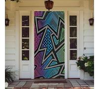 Treer Cubierta de Puerta de Elastica Ajustable, Decoración de Bandera Colgante de Fondo Cubierta de Puerta para Todo el Año, Porche, Exterior Interior, Fiesta (90x210cm,Geometría 3)