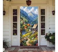 Treer Cubierta de Puerta de Elastica Ajustable, Decoración de Bandera Colgante de Fondo Cubierta de Puerta para Todo el año, Porche, Exterior Interior, Fiesta (Pueblo,90x210cm)