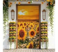 Treer Cubierta de Puerta de Elastica Ajustable, Decoración de Bandera Colgante de Fondo Cubierta de Puerta para Todo el año, Porche, Exterior Interior, Fiesta, Hogar Casa (Girasol 63,90x210cm)