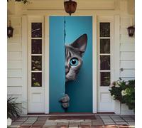 Treer Cubierta de Puerta de Elastica Ajustable, Decoración de Bandera Colgante de Fondo Cubierta de Puerta para Todo el Año, Porche, Exterior Interior, Fiesta (90x210cm,Gato Gris)