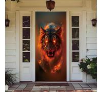 Treer Cubierta de Puerta de Elastica Ajustable, Decoración de Bandera Colgante de Fondo Cubierta de Puerta para Todo el Año, Porche, Exterior Interior, Fiesta (90x210cm,Tigre Rojo)