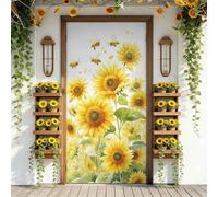 Treer Cubierta de Puerta de Elastica Ajustable, Decoración de Bandera Colgante de Fondo Cubierta de Puerta para Todo el año, Porche, Exterior Interior, Fiesta, Hogar Casa (Girasol 65,90x210cm)