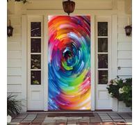 Treer Cubierta de Puerta de Elastica Ajustable, Decoración de Bandera Colgante de Fondo Cubierta de Puerta para Todo el Año, Porche, Exterior Interior, Fiesta (90x210cm,Remolino Colorido)