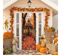 Treer Cubierta de Puerta Decoración, Decoración de Bandera Colgante de Fondo Cubierta de Puerta para Porche, Exterior Interior, Fiesta, Navidad, Halloween, Hogar Casa (Otoño 4,90 * 210cm)