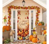 Treer Cubierta de Puerta Decoración, Decoración de Bandera Colgante de Fondo Cubierta de Puerta para Porche, Exterior Interior, Fiesta, Navidad, Halloween, Hogar Casa (Otoño 7,90 * 210cm)