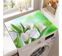 Treer Cubierta para Lavadora, 3D Tulipán Absorbente Alfombrilla de Secado Rápido para Lavadoras, Suave y Recortable Adecuada para Secadoras Cocinas Baños (Blanco Verde,60x60cm)