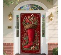Treer Decoración de Cubierta de Puerta de Navidad, Pancarta de la Puerta de Navidad Entrada Exterior Interior Casa, Bandera de Fondo Foto Decoraciones de Fiesta (Estilo SDMG-111,90x180cm)