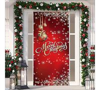 Treer Decoración de Cubierta de Puerta de Navidad, Pancarta de la Puerta de Navidad Entrada Exterior Interior Casa, Bandera de Fondo Foto Decoraciones de Fiesta (Fiocchi di Neve Rossi,91x180cm)