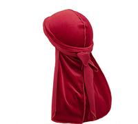 Treer Durag de Terciopelo de Hombres Mujers, Turbante de Cola Larga Gorra de Pirata Sombrero Bandana Suave Unisex para Danza Callejera,Ciclismo al Aire Libre y Decoración Diaria (100cm,Rojo Burdeos)