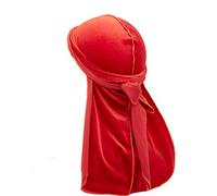 Treer Durag de Terciopelo de Hombres Mujers, Turbante de Cola Larga Gorra de Pirata Sombrero Bandana Suave Unisex para Danza Callejera,Ciclismo al Aire Libre y Decoración Diaria (100cm,Rojo)
