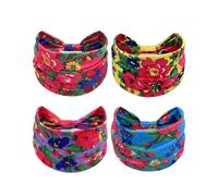 Treer Elásticas Cinta de Pelo Mujer, 4 Piezas Diadema Mujer Impresión 3D Pañuelos Cabeza Suave Turbantes, Verano Headband para Correr, Yoga, Fitness y Entrenamiento (Flor colorida 1,24x15cm)