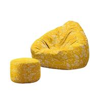 Treer Fruta de Moda 3D Funda Puff Pera Salon sin Relleno, Cojín Puff Pera Bean Bag con Reposapies Bolsa de Frijol con Cremallera para Interior, Exterior, Oficina, Salón (Amarillo,70x80+20x30cm)