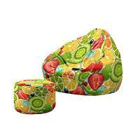 Treer Fruta de Moda 3D Funda Puff Pera Salon sin Relleno, Cojín Puff Pera Bean Bag con Reposapies Bolsa de Frijol con Cremallera para Interior, Exterior, Oficina, Salón (Patrón 5,100x120+20x30cm)