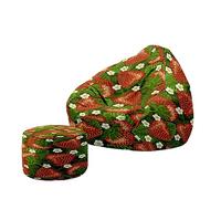 Treer Fruta de Moda 3D Funda Puff Pera Salon sin Relleno, Cojín Puff Pera Bean Bag con Reposapies Bolsa de Frijol con Cremallera para Interior, Exterior, Oficina, Salón (Rojo Oscuro,100x120+20x30cm)