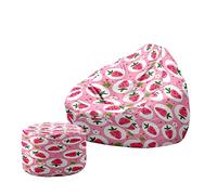 Treer Fruta de Moda 3D Funda Puff Pera Salon sin Relleno, Cojín Puff Pera Bean Bag con Reposapies Bolsa de Frijol con Cremallera para Interior, Exterior, Oficina, Salón (Fresa,100x120+20x30cm)