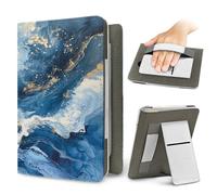 Treer Funda 7" Kindle Paperwhite 2024 (12ª Gen) y para 2021 (11ª Gen), para Kindle Colorsoft 2024 (1ª Gen) - Protectora Soporte Cover con Correa de Mano, 3D Mármol (Mármol Azul 01)