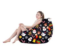 Treer Funda de Puff Sin Relleno con Estampado Navideño para Adulto y Niños, Puff Pera para Salón, Terraza, Jardin, Bean Bag Sofá Sillon Puf Perezoso Suave y Confortable (Negro,100x120cm)
