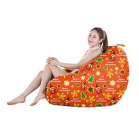 Treer Funda de Puff Sin Relleno con Estampado Navideño para Adulto y Niños, Puff Pera para Salón, Terraza, Jardin, Bean Bag Sofá Sillon Puf Perezoso Suave y Confortable (Naranja,100x120cm)