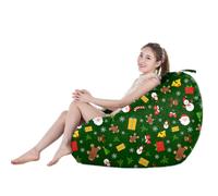 Treer Funda de Puff Sin Relleno con Estampado Navideño para Adulto y Niños, Puff Pera para Salón, Terraza, Jardin, Bean Bag Sofá Sillon Puf Perezoso Suave y Confortable (Verde Oscuro,100x120cm)
