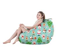Treer Funda de Puff Sin Relleno con Estampado Navideño para Adulto y Niños, Puff Pera para Salón, Terraza, Jardin, Bean Bag Sofá Sillon Puf Perezoso Suave y Confortable (Verde Claro,60x75cm)